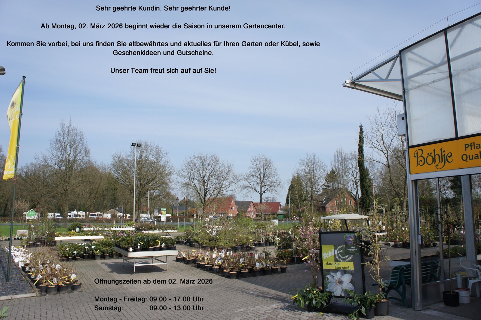 Öffnungszeiten gartencenter 1 mit Uhrzeit 2026